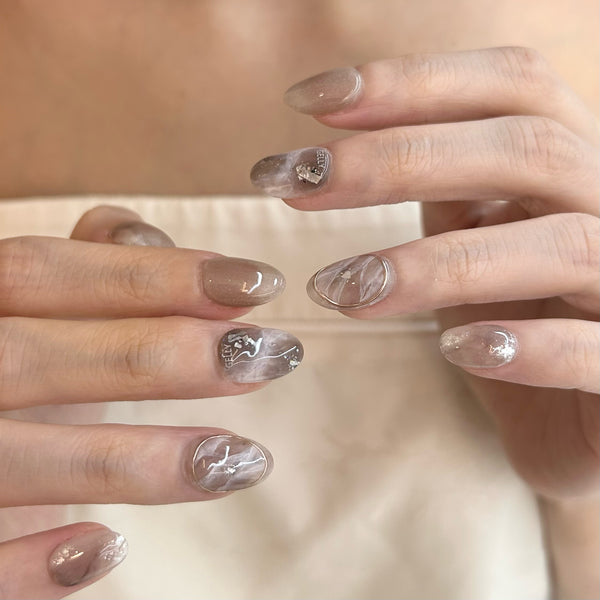 暈染穿戴甲, 香港穿戴甲, 日式美甲, marble press on nails 