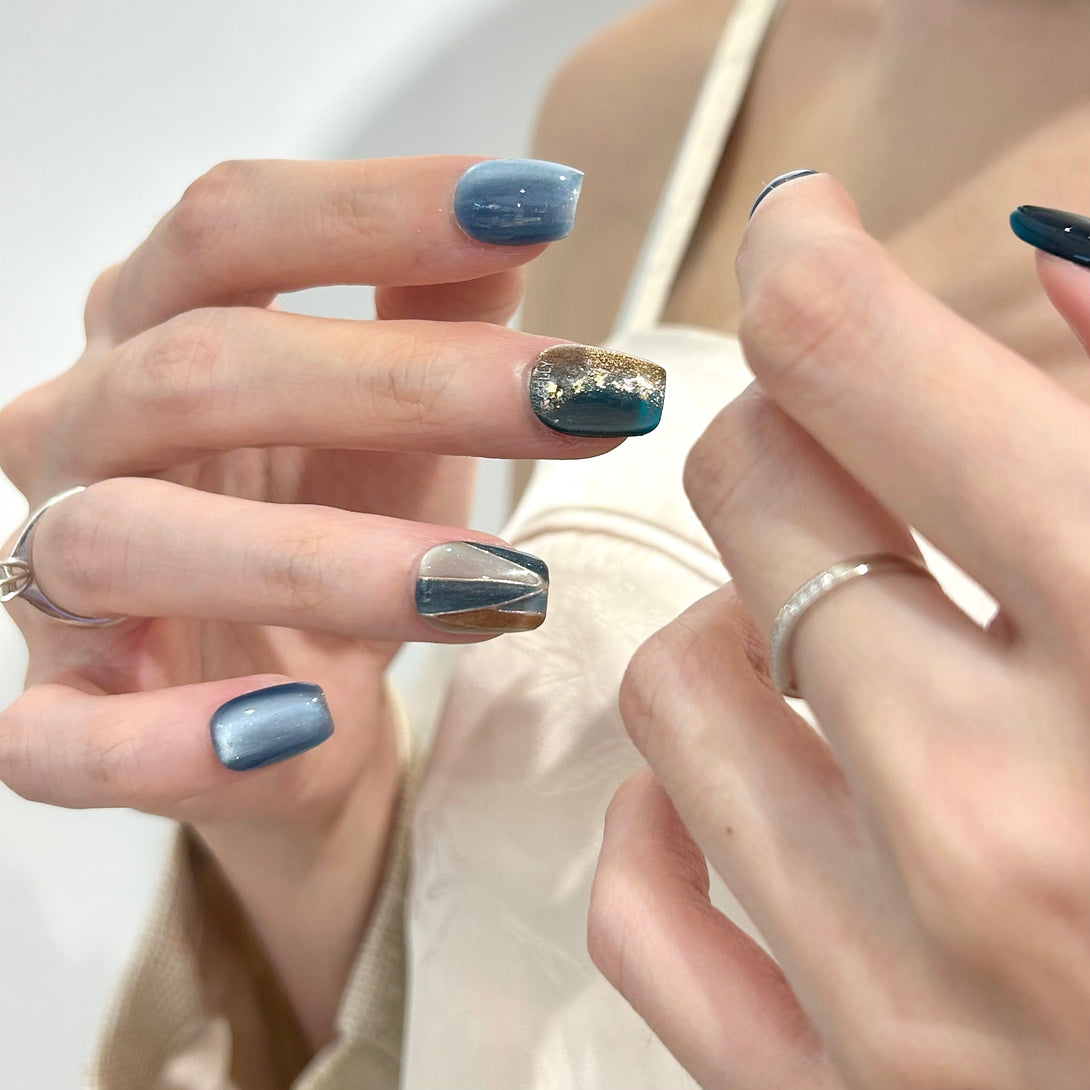 藍色穿戴甲, 香港穿戴甲, press on nails hong kong, janpanese press on nail