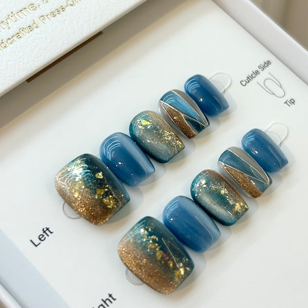 藍色穿戴甲, 香港穿戴甲, press on nails hong kong, janpanese press on nail