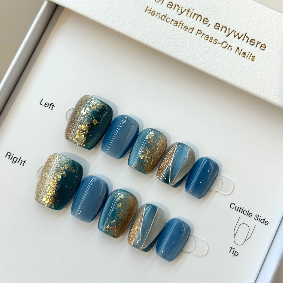 藍色穿戴甲, 香港穿戴甲, press on nails hong kong, janpanese press on nail