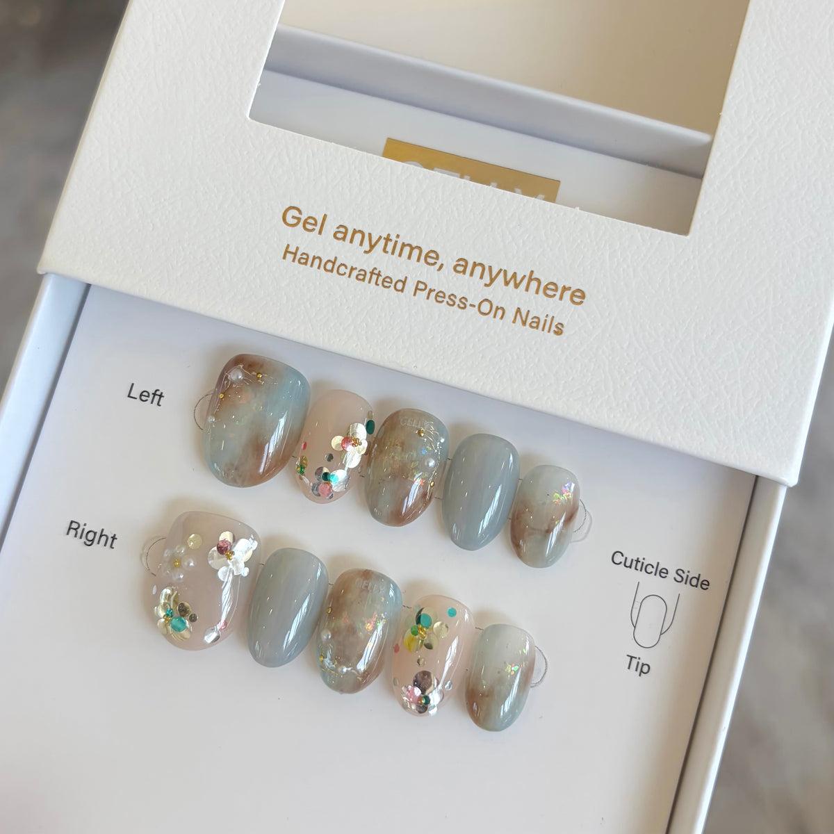 藍啡美甲 穿戴甲 blue nail