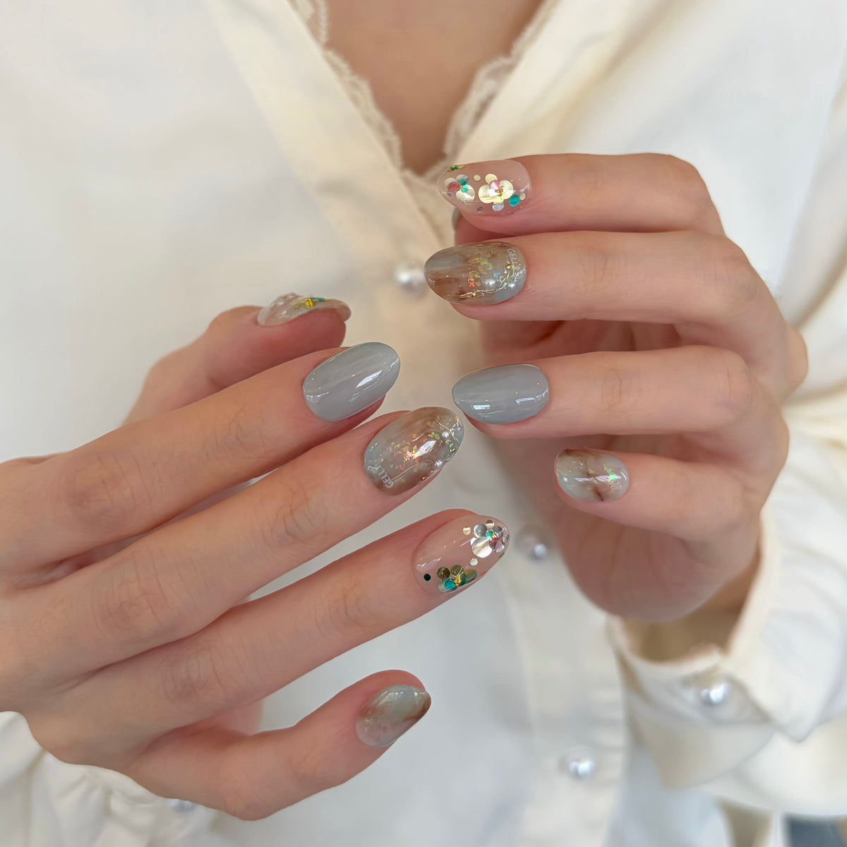 藍啡美甲 穿戴甲 blue nail