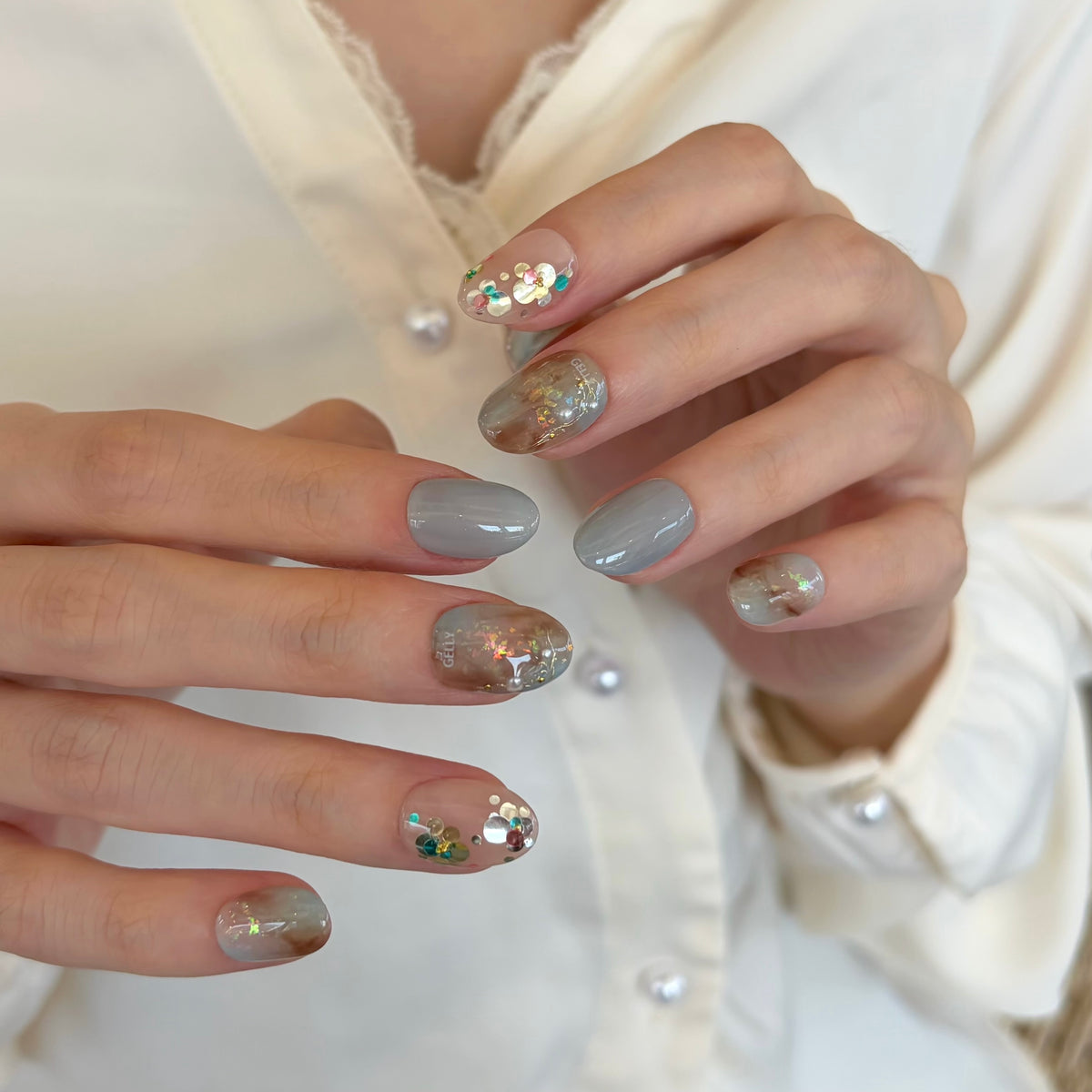 藍啡美甲 穿戴甲 blue nail