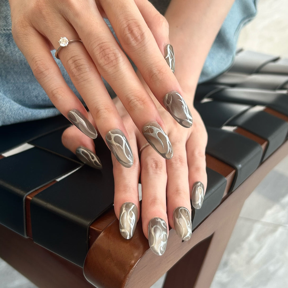 金屬穿戴甲 gray press on nail