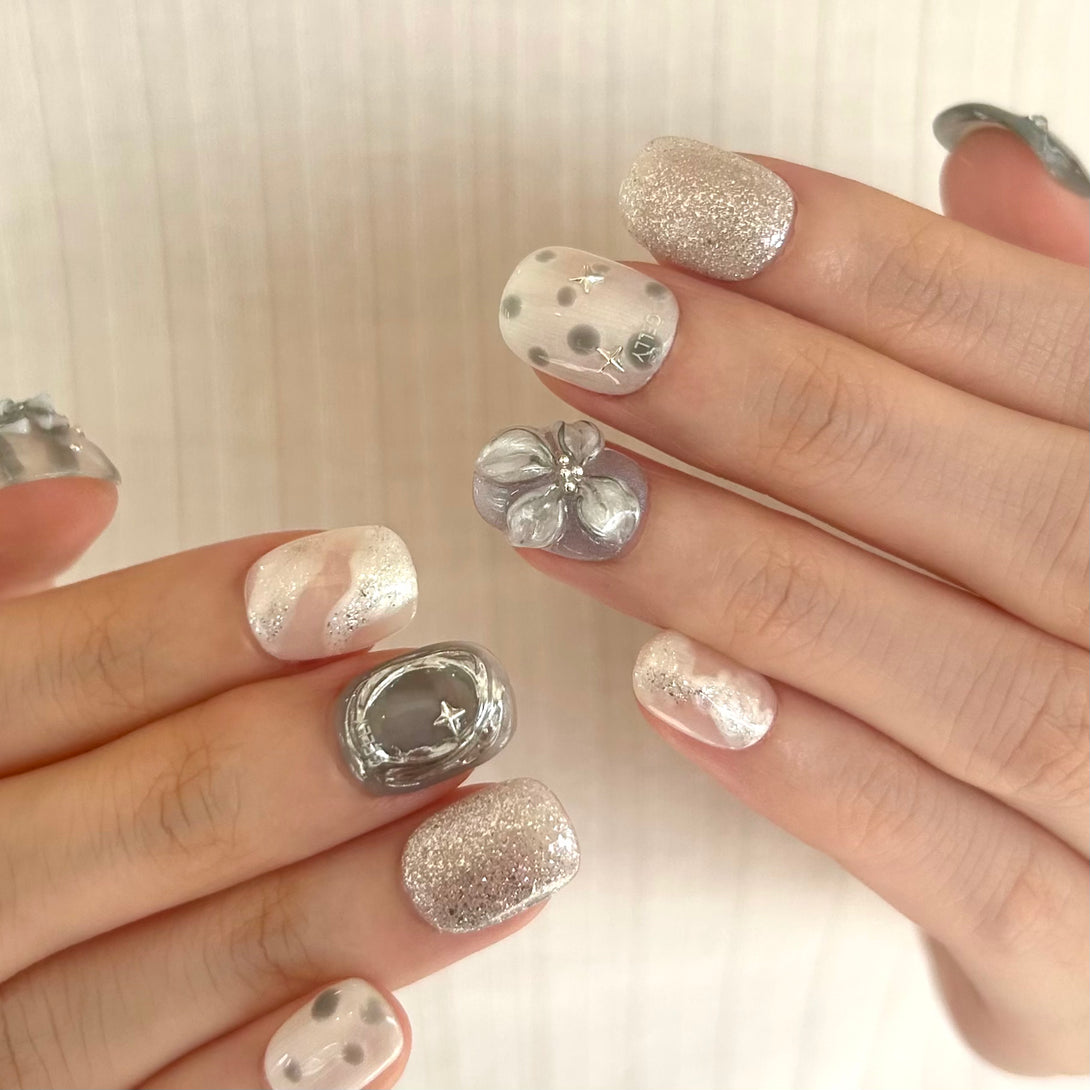 藍色穿戴甲 blue press on nail