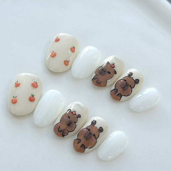 Capybara with Mandarin Orange Press On Nails