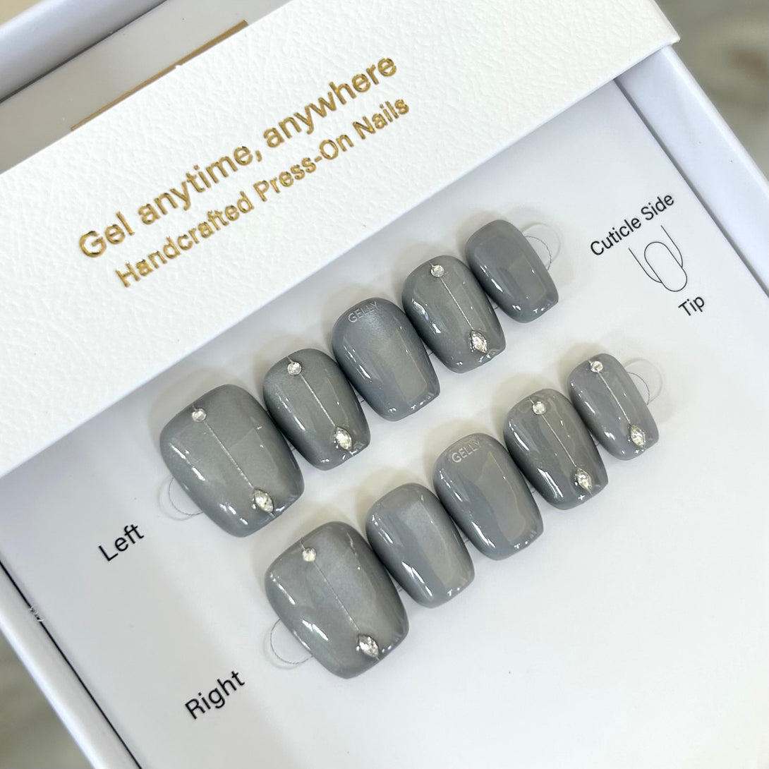 灰藍穿戴甲 gray blue press on nail