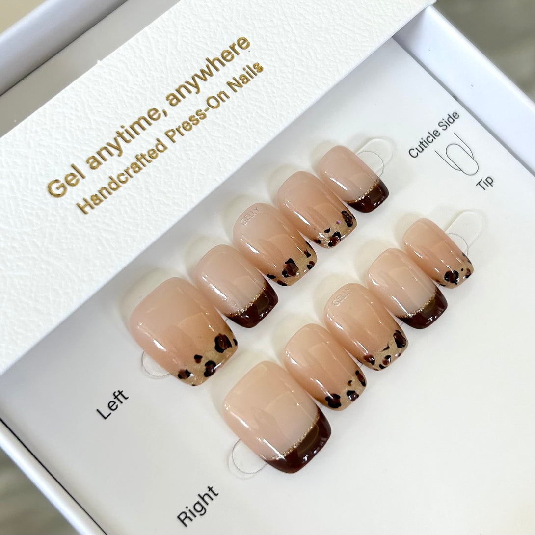 貓眼豹紋法式穿戴甲  Leopard press on nails