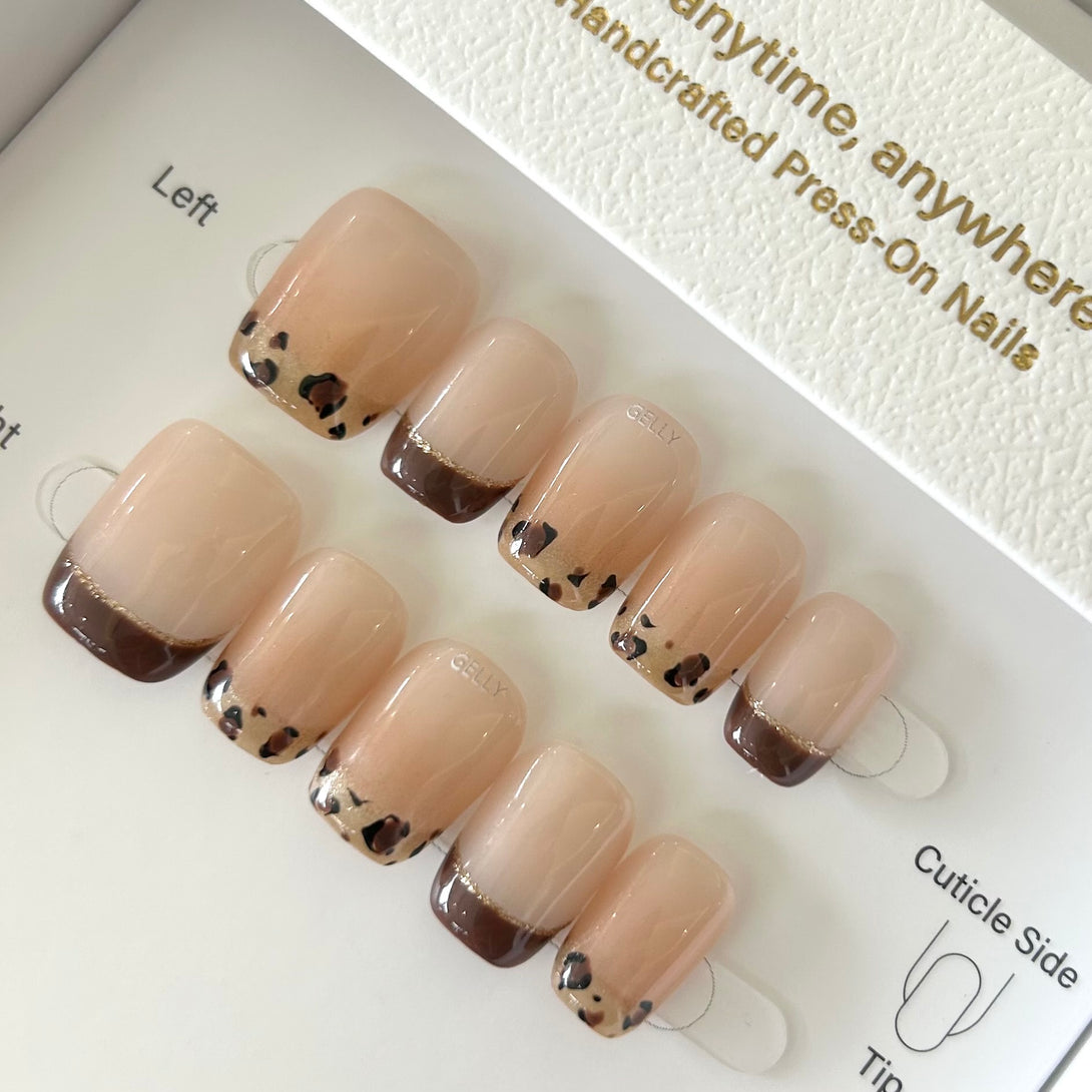 貓眼豹紋法式穿戴甲  Leopard press on nails