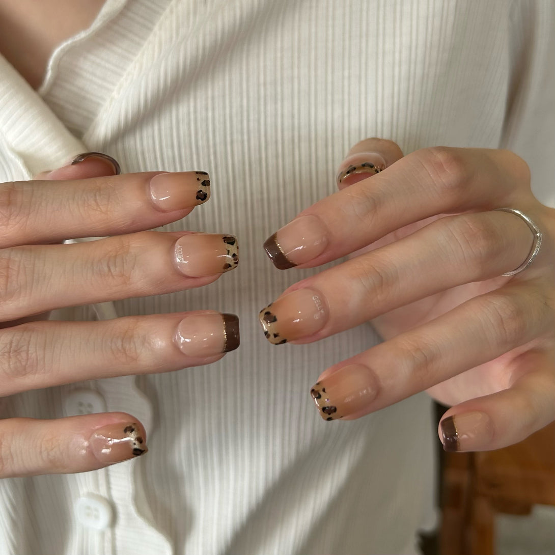貓眼豹紋法式穿戴甲  Leopard press on nails