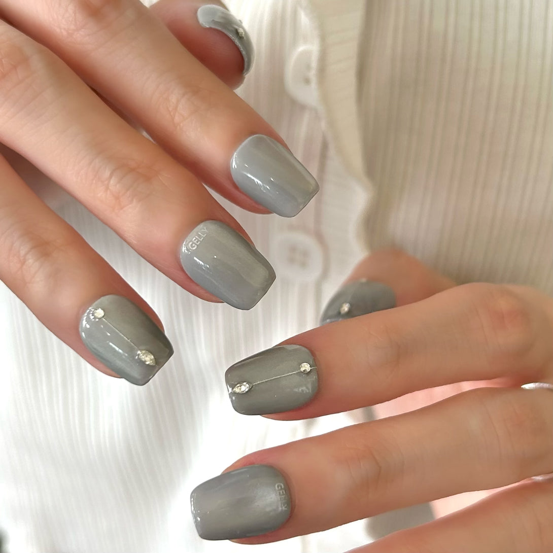灰藍穿戴甲 gray blue press on nail