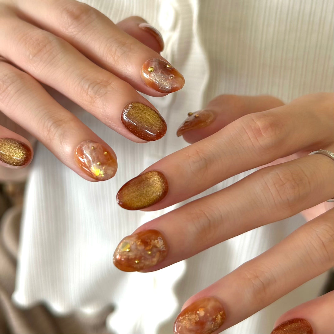 焦糖穿戴甲 caramel press on nail