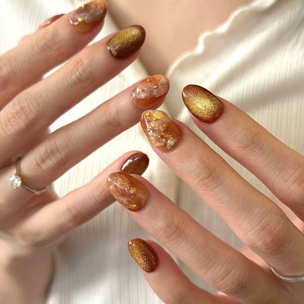 焦糖穿戴甲 caramel press on nail
