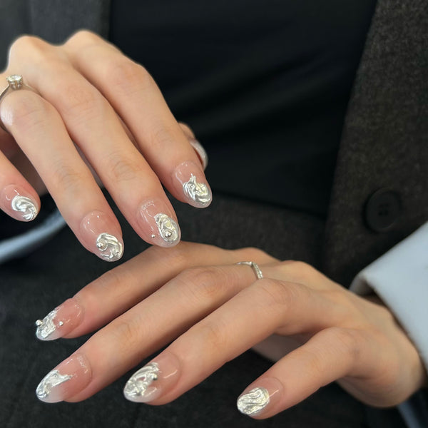 液態銀穿戴甲 silver press on nail