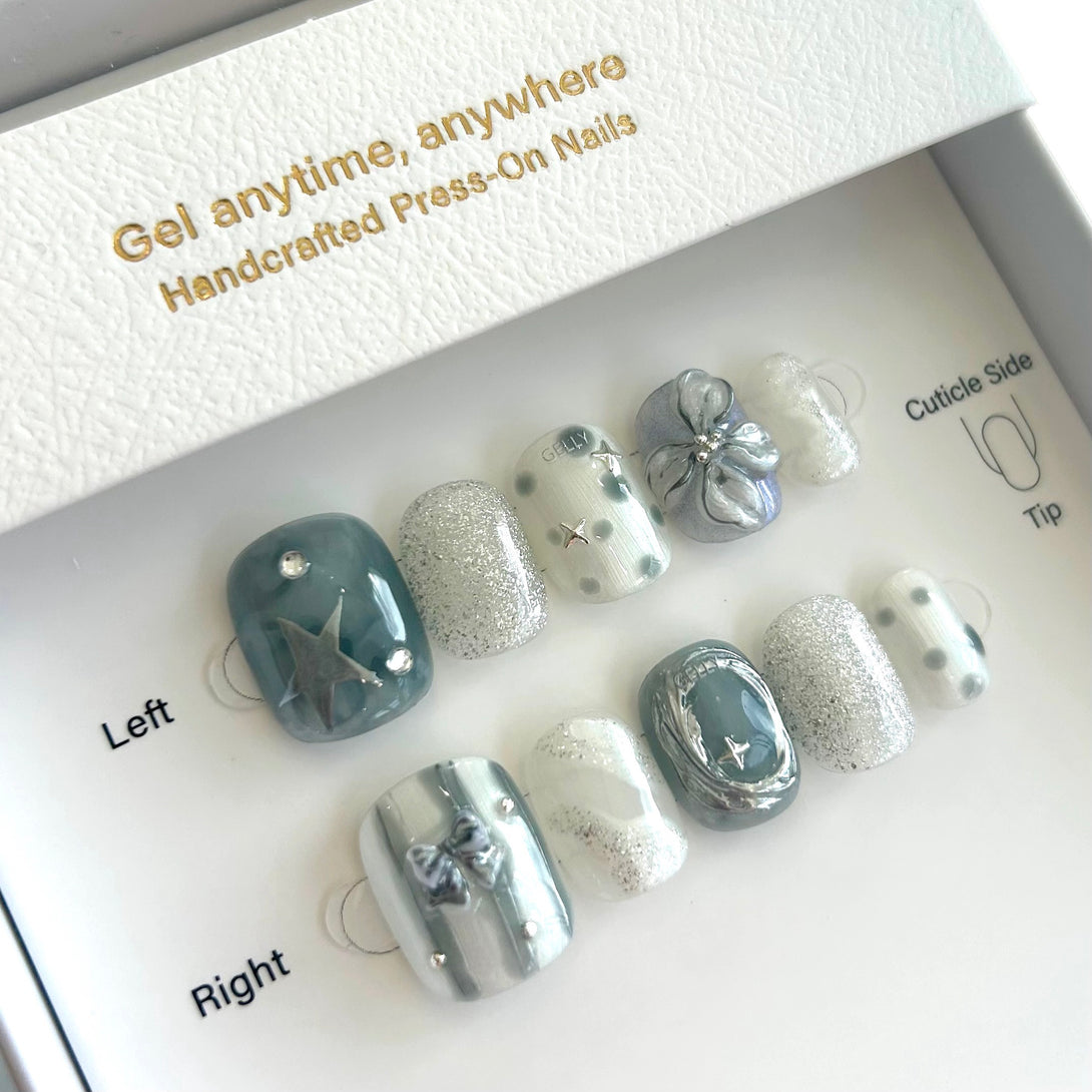 藍色穿戴甲 blue press on nail