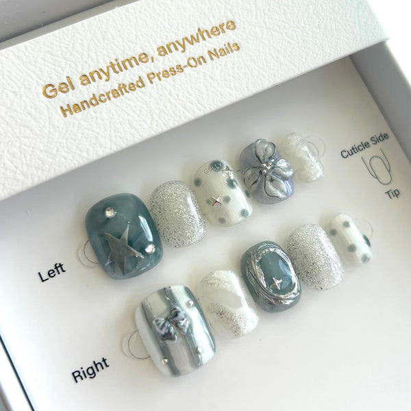 藍色穿戴甲 blue press on nail