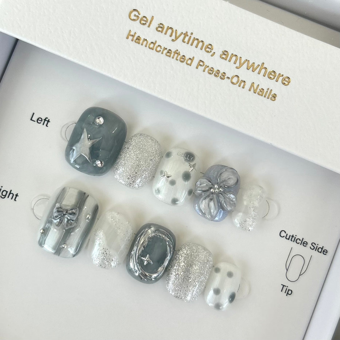 藍色穿戴甲 blue press on nail