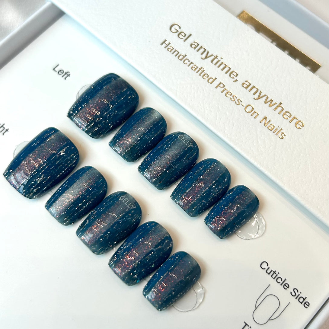 Blue Cat Eye press on nail, japanese press on nail