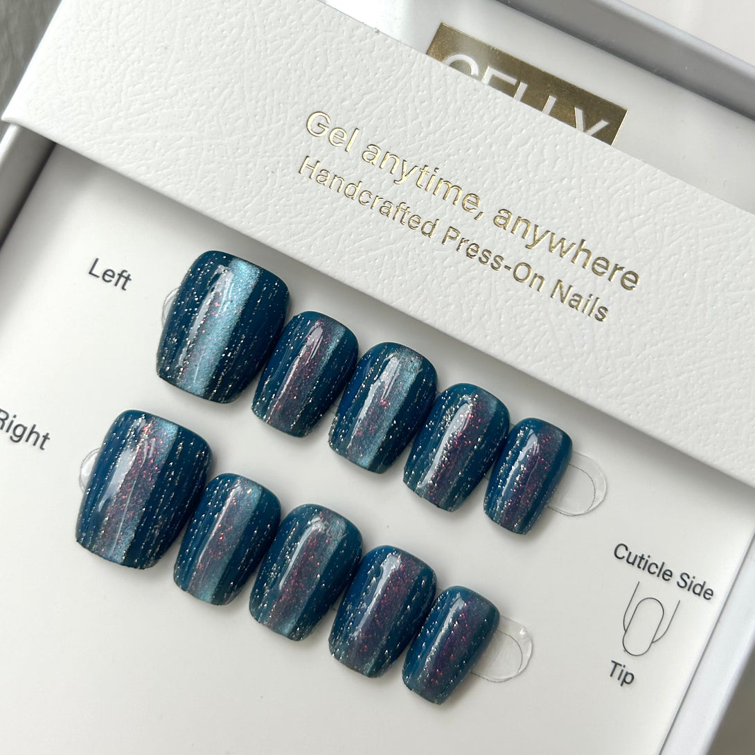 Blue Cat Eye press on nail, japanese press on nail