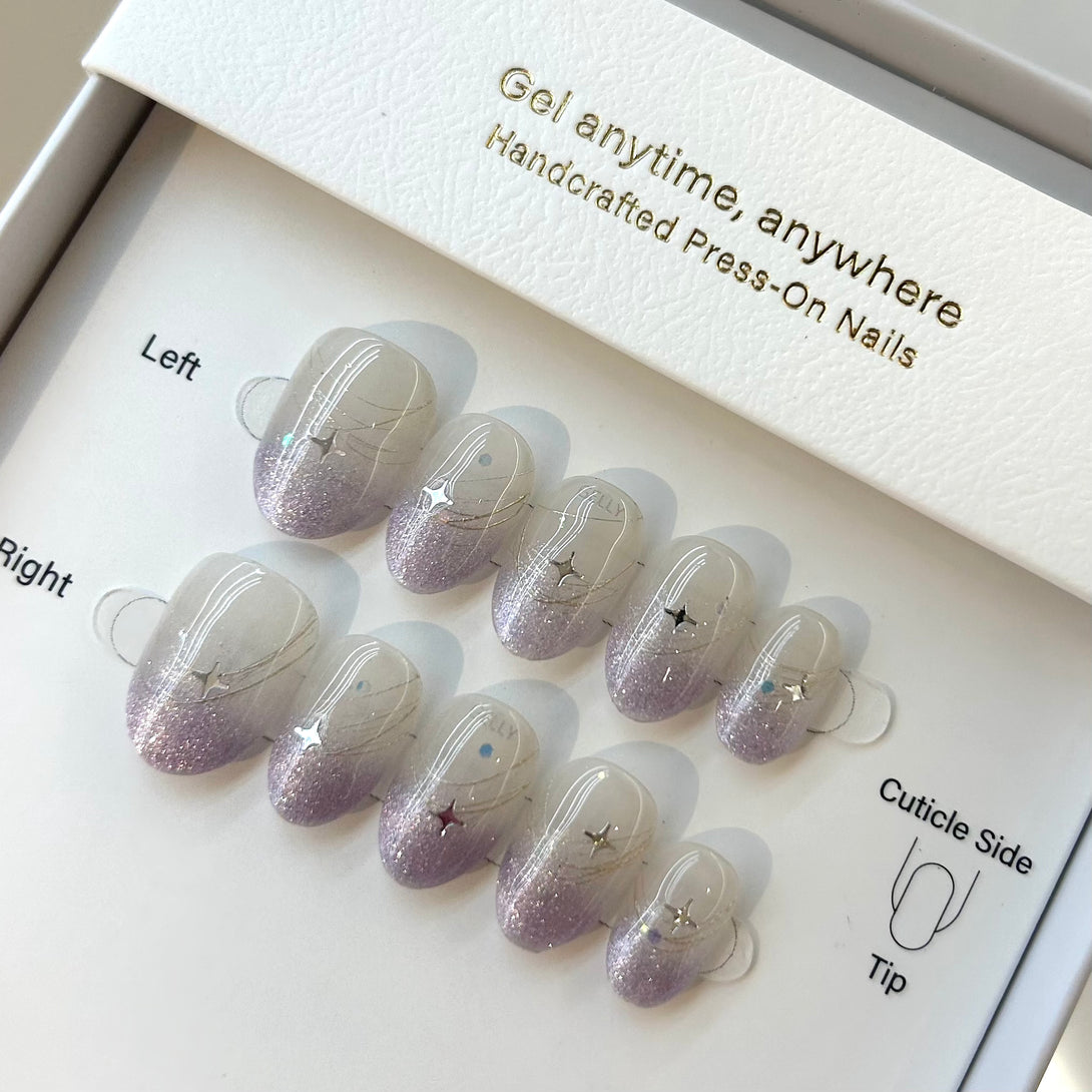 紫色穿戴甲, 香港穿戴甲, 台灣穿戴甲, 日式美甲, 日本穿戴甲, 貓眼, press on nails hong kong, japan press on nail