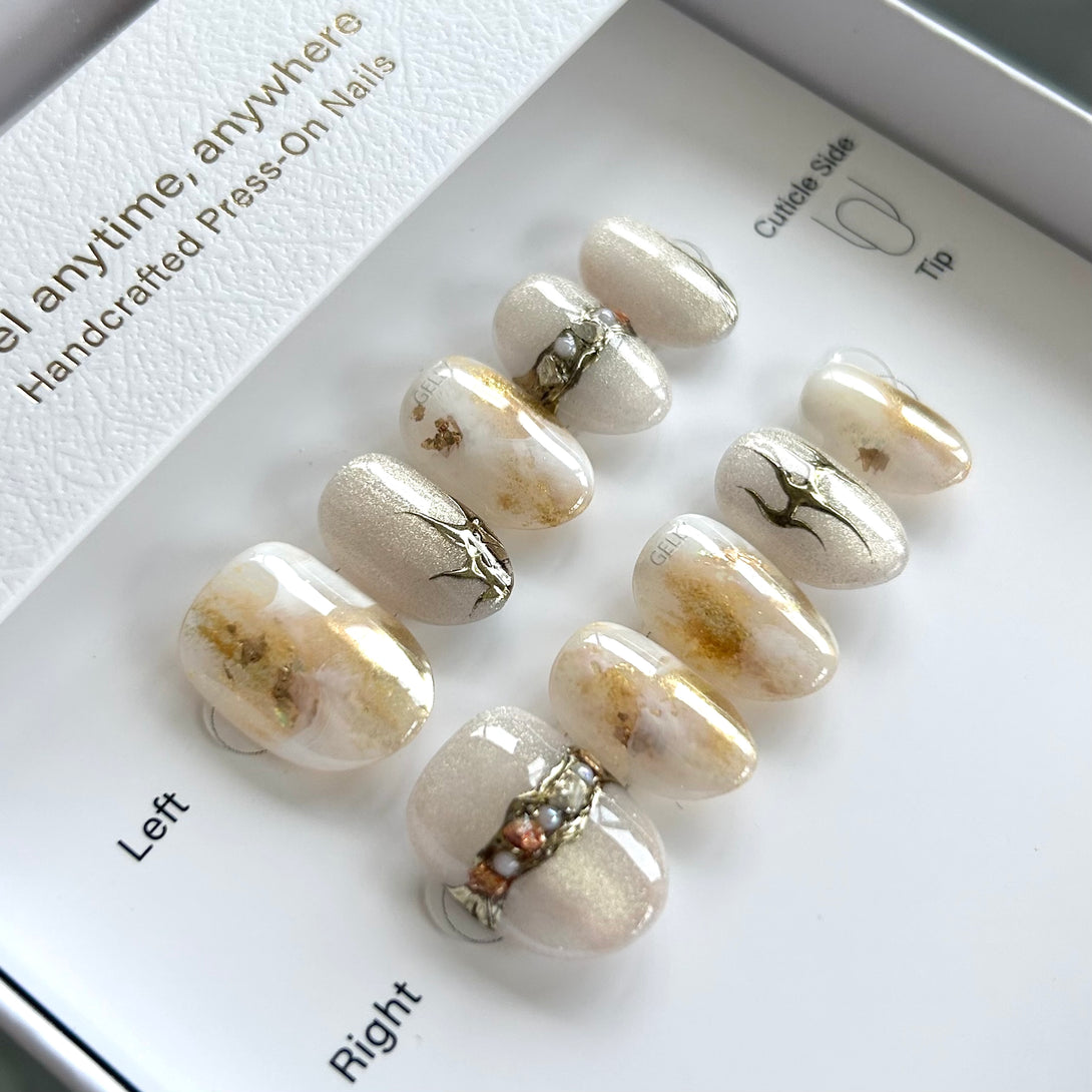 Goddess of Dawn- Eos , gold marble press on nail 金色暈染穿戴甲