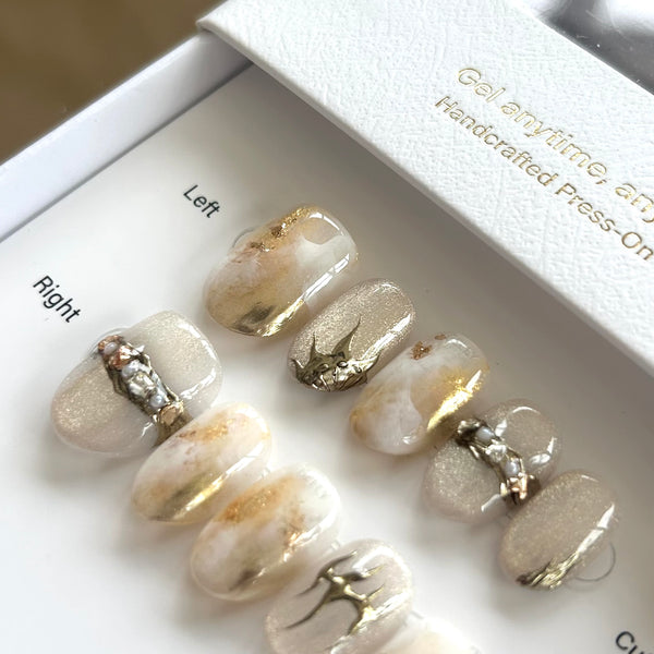 Goddess of Dawn- Eos , gold marble press on nail 金色暈染穿戴甲