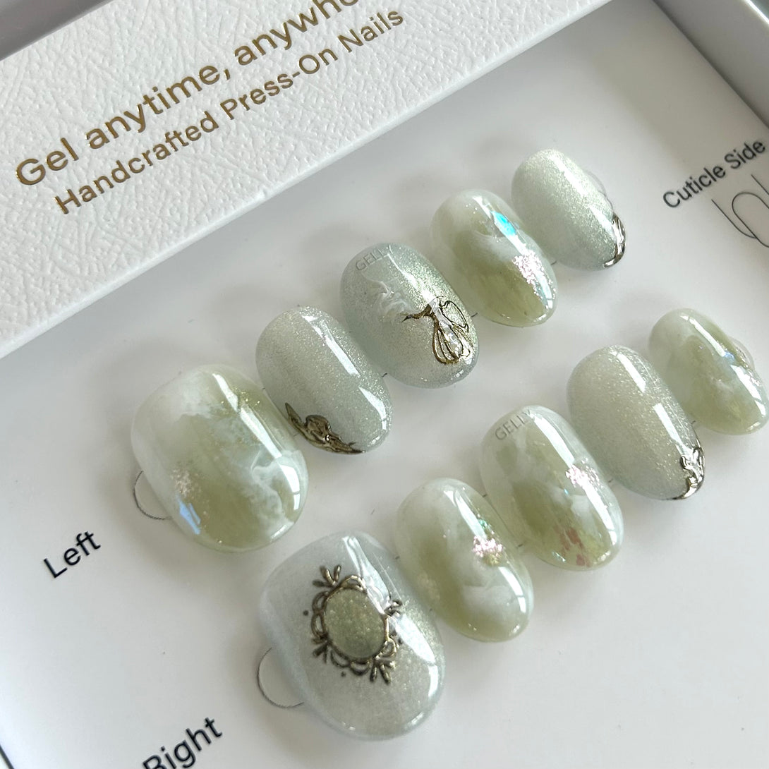 Goddess of Eternal Youth- Hebe , green marble press on nail 綠色暈染穿戴甲