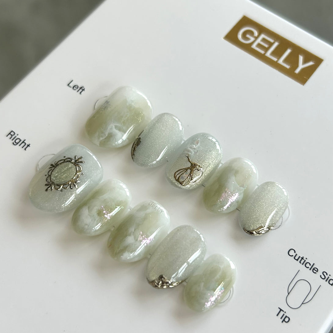 Goddess of Eternal Youth- Hebe , green marble press on nail 綠色暈染穿戴甲