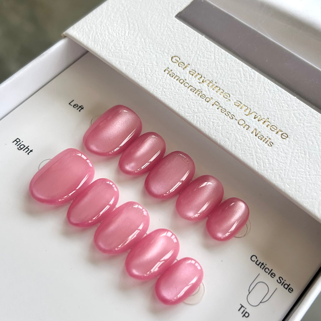 粉紅色貓眼穿戴甲 pink cat eye press on nails