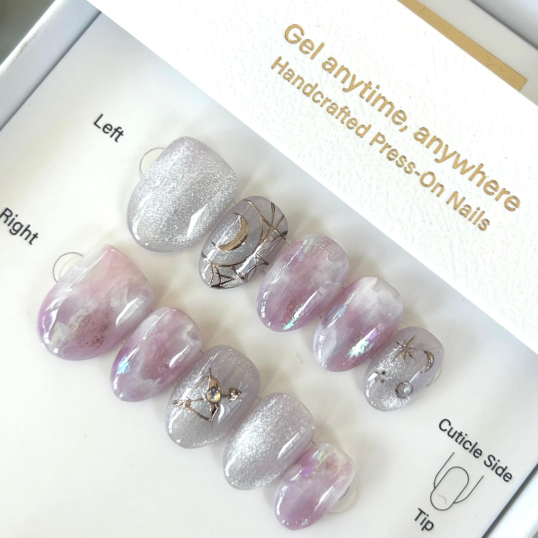 Goddess of Moon- Artemis , purple marble press on nail 紫色暈染穿戴甲