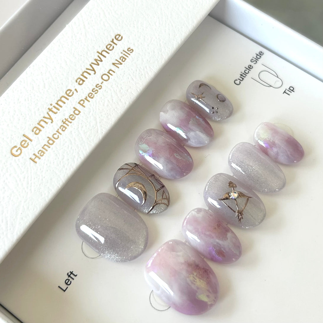 Goddess of Moon- Artemis , purple marble press on nail 紫色暈染穿戴甲