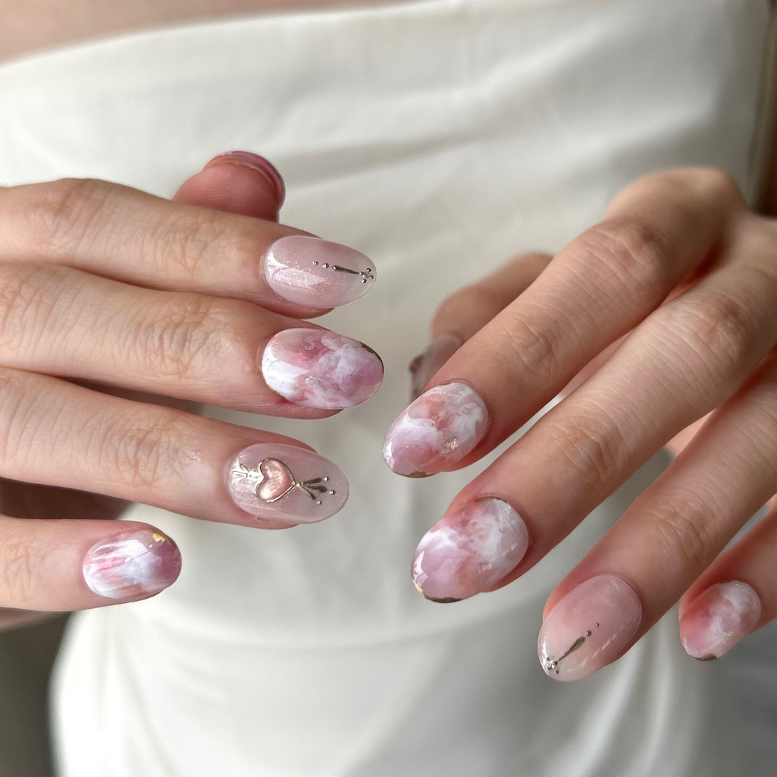 Goddess of Love- Aphrodite , pink marble press on nail 粉紅色暈染穿戴甲