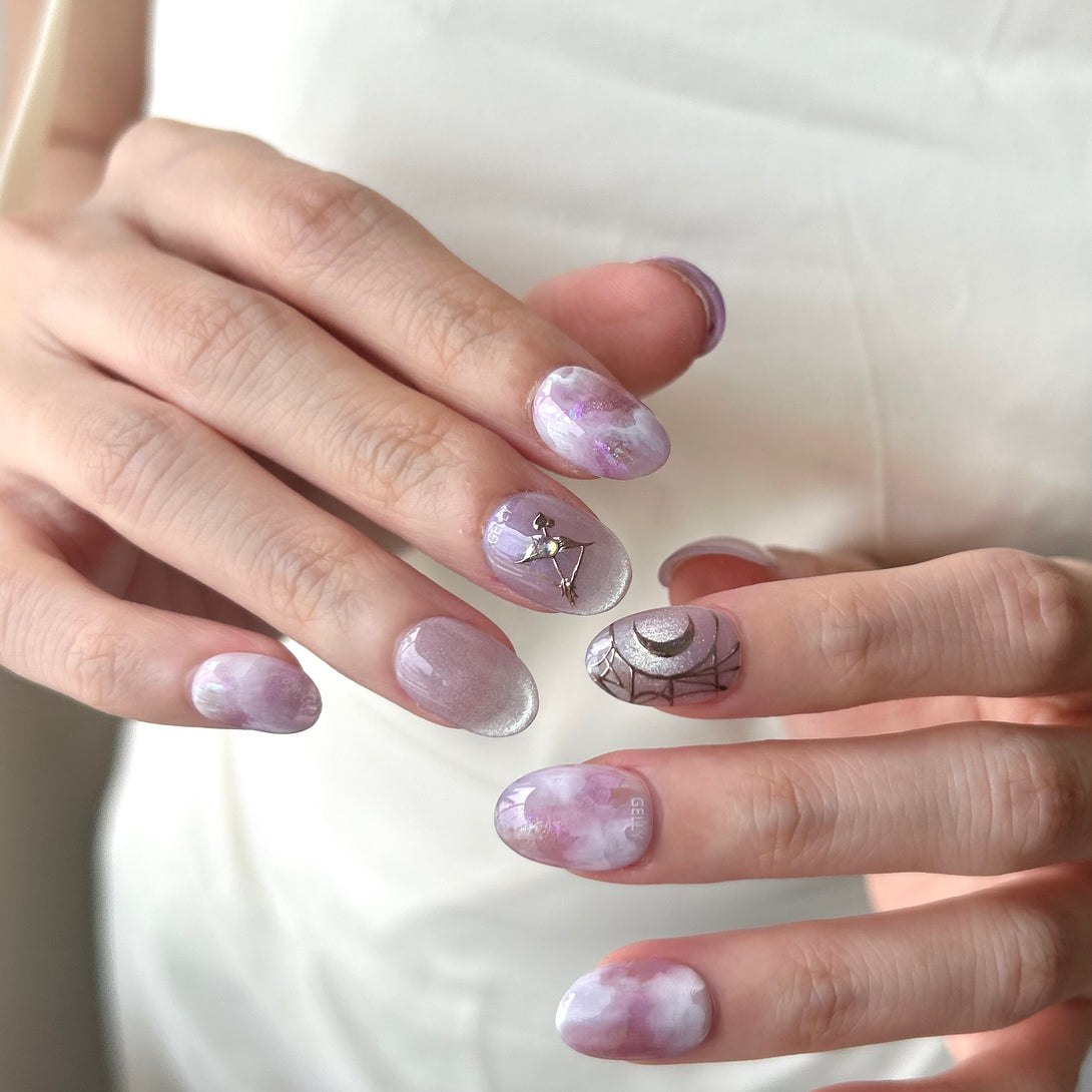 Goddess of Moon- Artemis , purple marble press on nail 紫色暈染穿戴甲