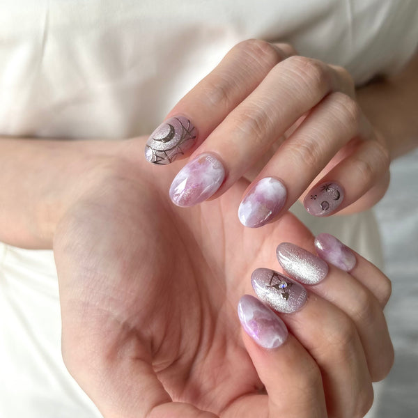 Goddess of Moon- Artemis , purple marble press on nail 紫色暈染穿戴甲